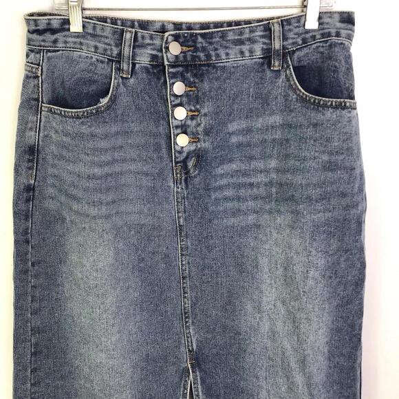 Mikarose Skirt Womens XL Denim Maxi Teacher Country Split Hem Front Button Fly - Picture 5 of 7